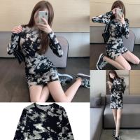 ราคา Korean มินิเดรสแขนยาว ลายมัดย้อมโทนสีดำ คอกลม (10358228819)