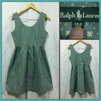 ราคา ⛩Ralph Lauren เดรสสไตล์วินเทจจากญี่ปุ่น ผ้าคอนตอนเนื้อหนาปานกลางผ้าดี พิมพ์ลายดจุดกราฟฟิกขาว ไม่มีซับไม่โป๊ กระดุมหลัง (1217419401)