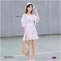 ราคา GN10753 เดรสปาดไหล่ผูกโบว์ไหล่ (7114839658)