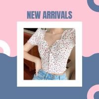 ราคา เสื้อครอป แฟชั่นลายดอกไม้ ผูกโบว์ตรงกลางอกน่ารักสดใส มีทั้งหมด 3 สี (ฟ้า/ขาว/ดำ) ขนาด Free size (3638213609)