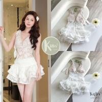 ราคา ชุดลูกไม้สีขาว 2ชิน เสื้อสายเดี่ยวคอวี +กระโปรงระบาย 2 ชั้น เสริมลูกเล่นด้วยผ้ามุ้งโปร่ง ด้านในเป็นกางเกงใส่สบาย (42964358193)