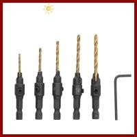 ราคา PTKFPT09 ชุดดอกเคาน์เตอร์, 5 ชิ้น 1/4 นิ้ว Hex Shank Countersink เจาะชุด Bit, ขนาดรูสกรูเหล็กความเร็วสูง #5 #6 #8 #10 #12 อุปกรณ์เสริมสว่านไฟฟ้าเคลือบไทเทเนียม (45503445195)