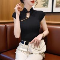 ราคา ชุดฤดูร้อนสไตล์ชาติไทย ผ้าฝ้ายทรงกระชับ แขนสั้น ปุ่มลูกไม้สีทอง (49953030515)