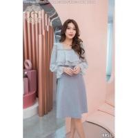 ราคา ❌[Kalisa] ✨เดรสคอเหลี่ยม แขนยาว ดีเทลแต่งระบายช่วงอก Size M สีฟ้าอมเทา❌ (20492363093)