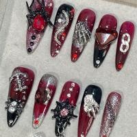 ราคา ฮาโลวีน Dark Spice Girl กดบนเล็บเคล็ดลับรูปไข่เล็บที่ถอดออกได้สีแดง Spider Glitter หรูหราเล็บปลอมสาวของขวัญ (26462373354)