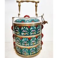 ราคา ปิ่นโตเบญจรงค์เขียว สามชั้น ขาทองเหลือง ลายโบราณ จากปลายภู่กัน พรีเมี่ยม (8547281077)