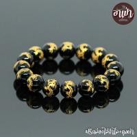 ราคา หินนิลดำ แกะสลักลายมังกรทอง Onyx ขนาด 12 มิล หินแท้ 100% หินนิลกาฬ หินสีดำ หินมงคล (2728552262)