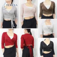 ราคา มี6สี เสื้อยืดแขนยาวสุดเก๋ ดีไซน์ไขว้หน้าผูกเอว ผ้ายืดสวมใส่สบาย (24229446285)