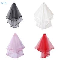 ราคา Win Double Mesh Tulle Ribbon Edge Women ผ้าคลุมแต่งงานแบบสั้นพร้อมหวีเจ้าสาว Headpiece (44050279118)
