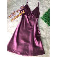ราคา ชุดนอนผ้าซาตินมือ2สีพื้นม่วงมังคุด (18766751268)