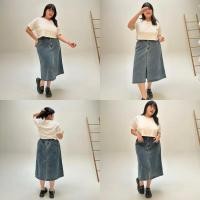ราคา KELLY MIDI CURVE JEANS SKIRT กระโปรงยีนส์ยาวสำหรับคนอ้วน สาวอวบ น่ารักๆ (23555834988)