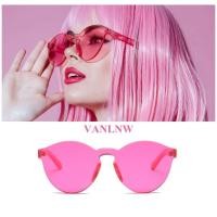 ราคา แว่นกันแดด Colorful Rimless Sunglasses แว่นตากันแดดผู้หญิง เลนส์สีชมพู ทรงกลมแบบไร้ขอบ สีสันสดใส (53253304056)
