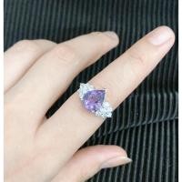 ราคา แหวนพลอยอะเมทิสต์สีม่วงทรงหยดน้ำประดับเพชรรัสเซียสีขาว เงินแท้ 925 GR1573 (6651065728)