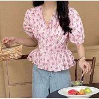 ราคา เสื้อแขนบอลลูนลายดอก กระดุมหน้า สไตล์เกาหลี (23774380655)