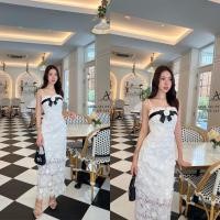 ราคา แม็กซี่เดรสลูกไม้สายเดี่ยว เดรสอกแต่งโบว์ งานป้าย Abigail (28526669436)