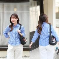 ราคา Chakiya.store❣️เสื้อเชิ้ตลายสก็อตฟ้า ชายแต่งชั้นระบาย มีผูกโบว์หลัง (25392457734)