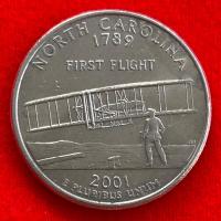 ราคา เหรียญสหรัฐอเมริกา​​ USA​​ Quarter Dollar 0.25 USD ปี 2001 North Carolina เหรียญต่างประเทศ (22579300898)