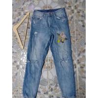 ราคา Aถ385(ถฟบเตก)#กางเกงยีนส์ขากระบอกเล็กแต่งงานปักดอกไม้แต่งขาดที่เข่างานป้าย f&fรอบเอว:28 (25760787763)