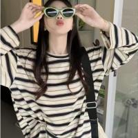 ราคา สินค้าพร้อมส่ง เสื้อยืดคอกลม แขนยาว เสื้อยืดลำลอง ลายทางสไตล์เกาหลี ผ้าใส่สบายสำหรับผู้หญิง (55253836149)