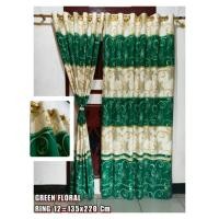 ราคา ผ้าม่านห่วงหน้าต่างและประตูลายดอกไม้สีเขียว (28981996974)