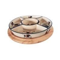 ราคา ชุดออเดิร์ฟเซรามิก ถาดหลุม 5 ช่อง พร้อมถาดไม้หมุนได้ ลายไก่ งานวาดมือ ขนาด 12 นิ้ว เกรด B (23481317401)