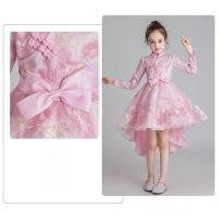 ราคา Gd3565- พร้อมส่ง ชุดราตรีเด็กสีชมพู ชุดออกงานเด็กหญิง ทรงหน้าสั้น-หลังยาว แขนยาว คอจีน (4615449517)