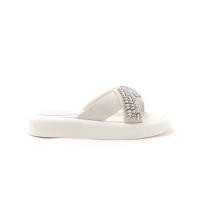 ราคา Pazzion LT366-9 WHITE CRYSTAL EMBELLISHED CRISS CROSS SANDALS (21380226933)