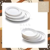 ราคา 1ใบ จานสีขาวทรงกลม ทรงใบบัว ขอบสวย เมลามีน น้ำหนักเบา จานอาหาร กับข้าว อาหารตามสั่ง จานเดียว (13413839174)