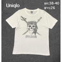ราคา UniqloxDisney Pirates of the Caribbean ยูนิโคล่ เสื้อยืดสีขาวออฟไวท์ สกรีนจม แขนสั้น มือสองของแท้สภาพดีมาก (42001404100)