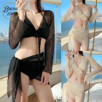ราคา BikiniTime (M-XL) SB267 บิกินี่ทูพีช ชุดว่ายน้ำแฟชั่น เซ็ท 4 ชิ้น สีดำ,สีครีม พร้อมเสื้อคลุมซีทรู (24812524723)