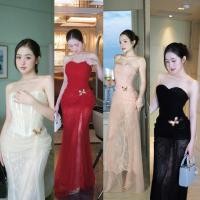 ราคา OBIBII เดรสออกงานลูกไม้ยาว+butterflyสีทอง สวยหรูชุดปาร์ตี้ (27966786402)