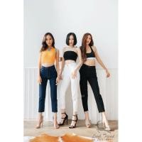 ราคา กางเกงยีนส์ทรงบอยขาตัด ผ้าไม่ยืด เอวสูง (22521176361)