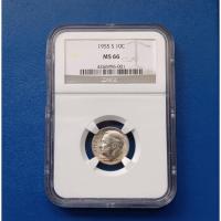 ราคา เหรียญเกรด NGC MS 66 - Roosevelt Silver Dime 1955 #เนื้อเงิน .900 Silver (44103709174)