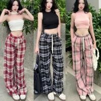 ราคา กางเกงขากว้างเชือกรูดลายสก๊อตผ้านุ่มผ้าหนาเอวยางยืด ออลจัง กางเกงลายสก๊อตหลวม (29040024495)