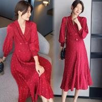 ราคา ชุดคลุมท้องแขนยาวลายจุดผ้าชีฟองอัดพลีท ผ้ายืดได้ใส่สบายพร้อมส่ง (47252052837)