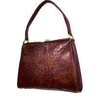 ราคา Capacci กระเป๋าถือผู้หญิง กระเป๋าหนังแท้ กระเป๋ามือสอง กระเป๋าหนังนกกระจอกเทศ women ostrich leather handbag yonvintage (43104207996)