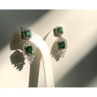 ราคา คุณภาพสูง สง่างาม หญิง 925 เงินสเตอร์ลิงต่างหูสแควร์เพทายมรกตพลอยแฟชั่นจี้ต่างหู (45902887576)