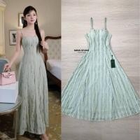 ราคา Swan เดรสสายเดี่ยวยาวลูกไม้สีเขียวพาสเทล ผ้าลูกไม้ลายสวยมาก (27275084937)
