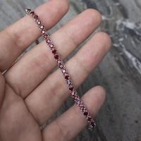 ราคา กำไลข้อมือพลอยโกเมนจันทบุรี (Garnet) ตัวเรือนเงินแท้92.5%ชุบทองคำขาว พลอยสีแดงอมน้ำตาล ความยาว 17 เ (25237278734)