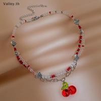 ราคา [Valley] Y2k Red Cherry Heart Beaded Choker ผู้หญิง Boho Layered Bead Cherry จี้สร้อยคอ Vintage ใหม่เครื่องประดับ TH (28957859467)