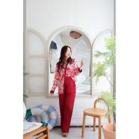 ราคา LS556 Set เชิ้ตแขนยาวลายเพ้นท์+ กางเกงขายาวสีพื้นเนื้อผ้า silk satin (28879749884)
