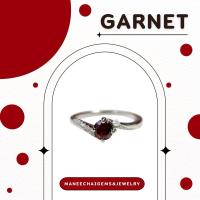 ราคา แหวนเงินแท้ 92.5% แหวนฝังพลอยโกเมนสีแดงกร่ำ ชุบทองคำขาว (41150306528)