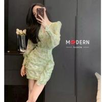 ราคา มินิเดรสชีฟองแขนยาว มินิเดรสแขนยาวพิมพ์ลาย (55850352239)