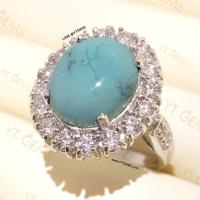 ราคา แหวนเทอร์ควอยส์ ล้อมเพชร แหวนเงินแท้ ชุบทองคำขาว เทอร์ควอยส์แท้ YTG-11651 (21216297411)
