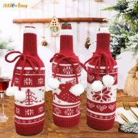 ราคา ผ้าคลุมขวดไวน์ถักคริสต์มาส Elk Snowflake - เสื้อกันหนาวไวน์แดงตกแต่งวันหยุด (46452466144)