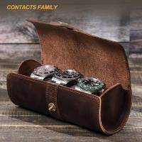 ราคา โดยใช้ Crazy Horse Cowhide กล่องนาฬิกาทรงกระบอกย้อนยุคสามารถถือนาฬิกากลไกสามใบเดินทางแบบพกพา (45200795546)