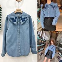 ราคา VL#เสื้อเชิ้ตยีนส์#เสื้อเชิ้ต#เชิ้ตยีนส์คอบัวปัก (14721009032)