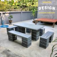 ราคา โต๊ะสนามกลางแจ้ง ชุด 8 ที่นั่ง สไตล์โมเดิร์น ขนาด 150*80 cm. สีเทาสลัดขาวดำ แผ่นเสริมเหล็ก ทนแดดทนฝน (10999208517)