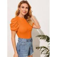 ราคา เสื้อยืดแต่งแขน แบรนด์ MNG sz.xs ผ้ายืด สีส้มอิฐ (10136019217)
