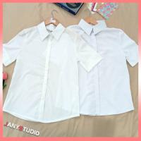 ราคา เสื้อนักศึกษาผู้หญิง หลังโล่ง ไม่มีสาบ เสื้อเชิ้ตเเขนสั้นสีขาวทรงสวย คอปก (14799160721)
